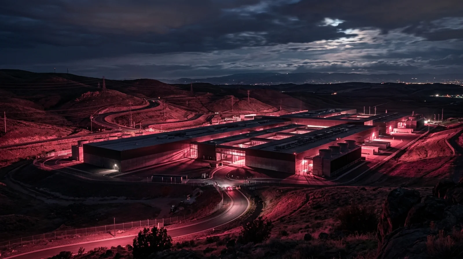 A futuristic data center illuminated by Nvidia chip technology