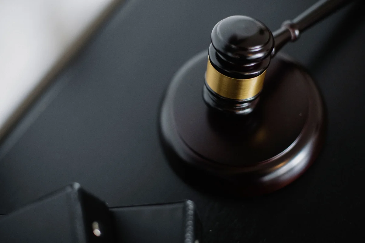 Legal documents in a courtroom