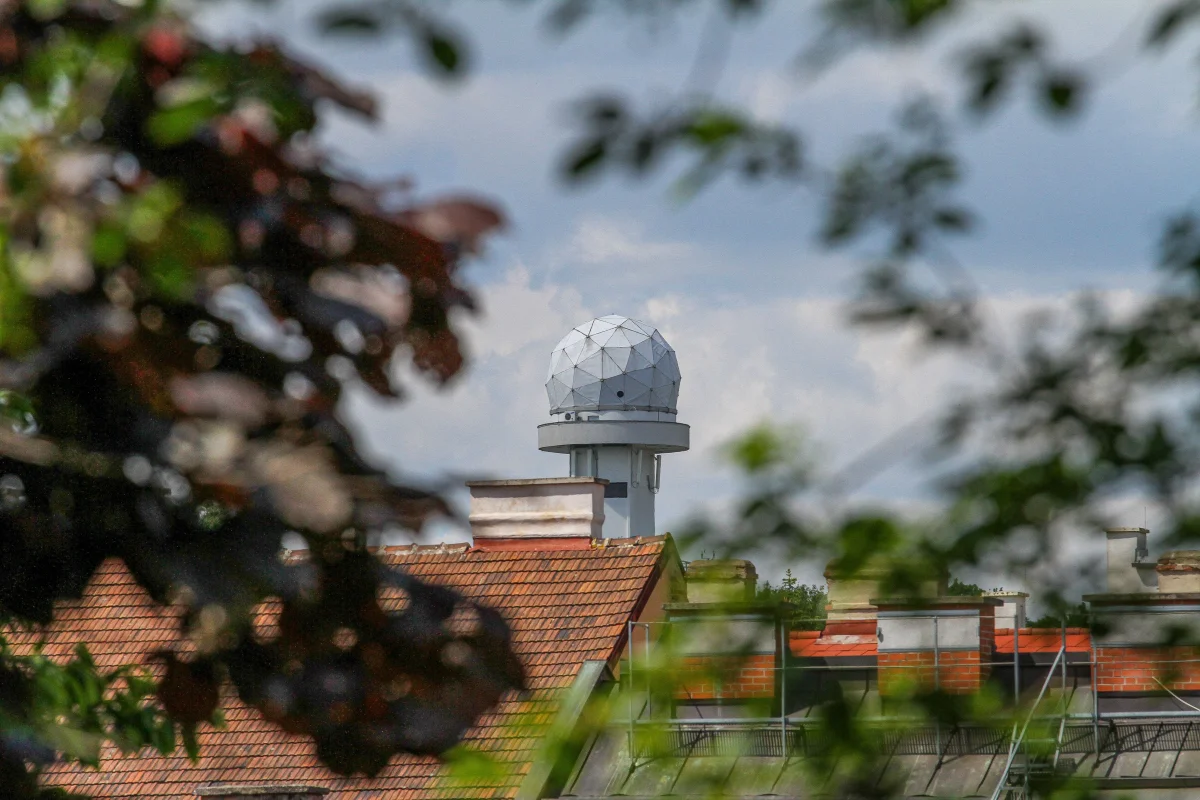 Hiker using a weather radar