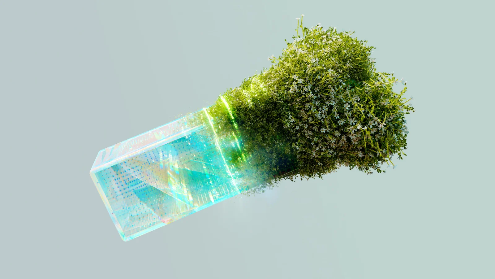 A dynamic 3D model emerging from a digital interface, illustrating AI interaction.