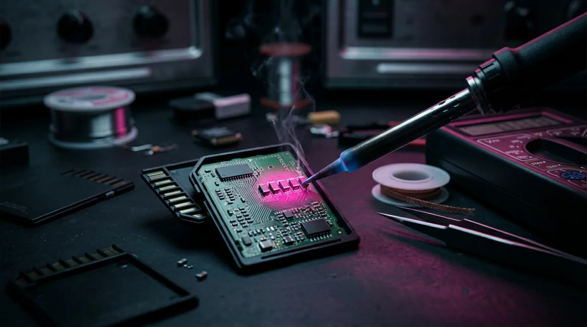 Soldering iron removing a capacitor