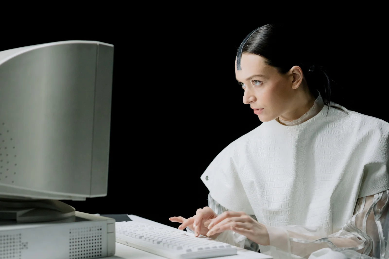 The first Sony computer with a backdrop of technological elements
